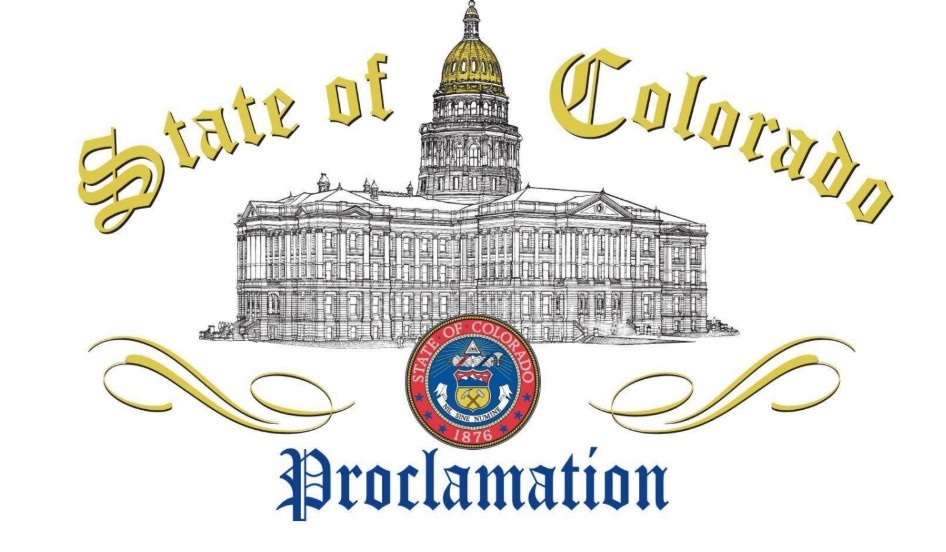 Drawing of the state capital and the state seal. State of Colorado Proclamation.